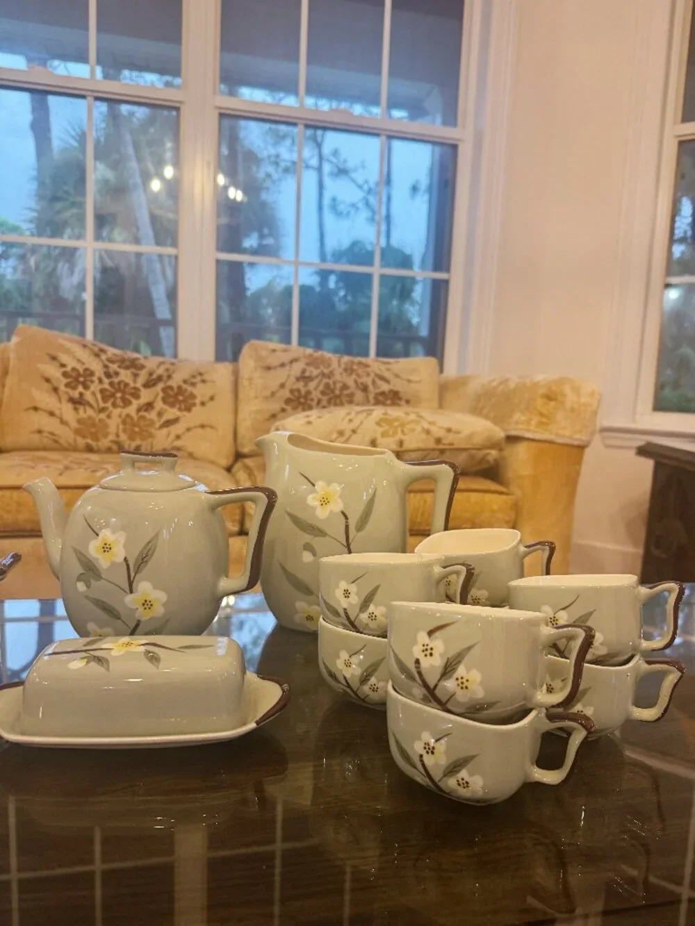 Vintage Weil Ware Blossom Celedon Dinnerware China Set